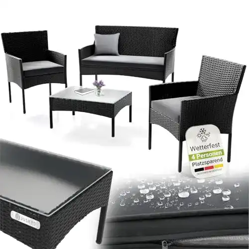 Gartenmöbel-Set Juskys Polyrattan Sitzgruppe Fort Myers 4 Pers.