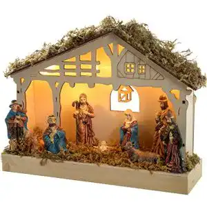 Weihnachtskrippe WeRChristmas, 26 cm breit, aus Holz, beleuchtet