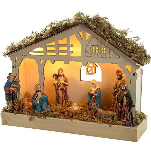 Weihnachtskrippe WeRChristmas, 26 cm breit, aus Holz, beleuchtet