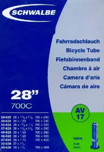 Fahrradschlauch Schwalbe AV17 mit Autoventil ~ 28″ ~