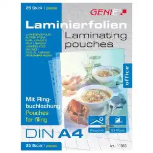Laminierfolien GENIE 11963 Laminierfolie, Abheftrand, 25er