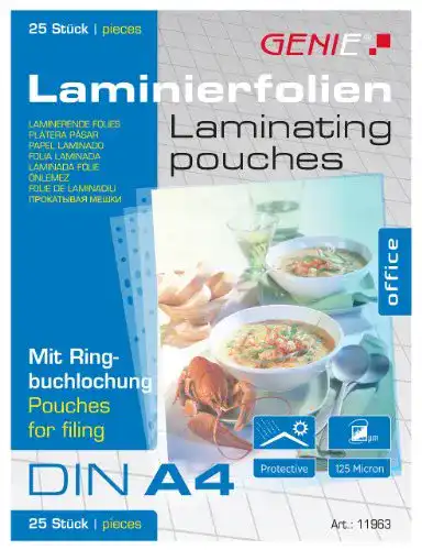 Laminierfolien GENIE 11963 Laminierfolie, Abheftrand, 25er