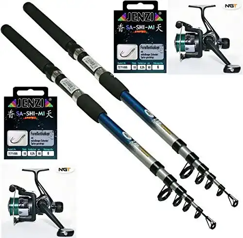 Angel Forellenset set Forelle 2 x Rute 2 x Rolle 2 x Schnur und 20 Haken