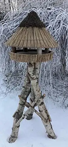 Vogelhaus mit Reetdach Vogelhaeuser-Raschen incl. Birkenständer