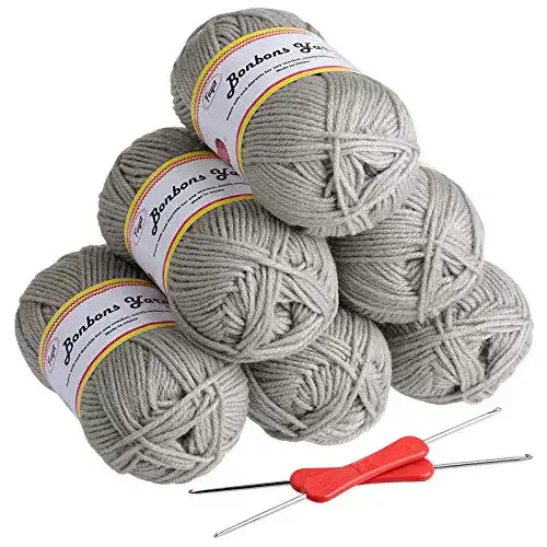 Acrylwolle Fuyit Häkelgarn 300g (6x50g) Grau DK Doppel