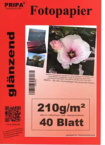 Fotopapier A3 pripa A3 40 Blatt Fotopapier Glossy Glanz