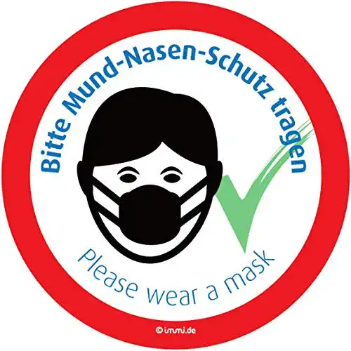 Aufkleber Maskenpflicht immi 4 St. Aufkleber Maske tragen Ø 98mm