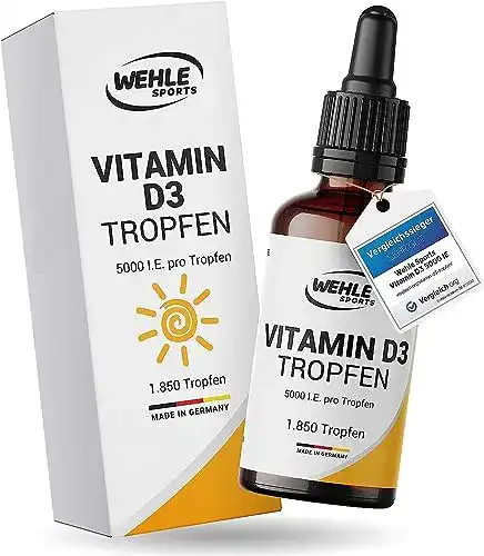Die beste Vitamin-D3-Tropfen Wehle Sports, flüssig 50ml (1850 Tropfen) 2026 Test Bestseller Vitamin-D3-Tropfen Wehle Sports, flüssig 50ml (1850 Tropfen)