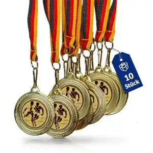 Medaille pokal-fabrik.de 10 Stück Fussball aus Metall mit Band