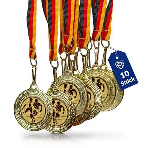 Medaille pokal-fabrik.de 10 Stück Fussball aus Metall mit Band