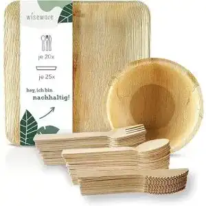 Bio-Einweggeschirr wiseware Palmblatt Geschirrset – 25 Palmblatt