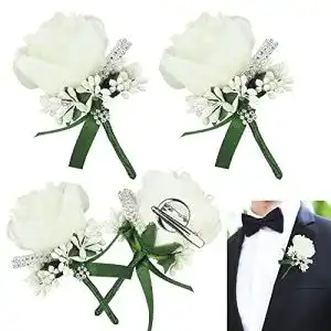 Boutonniere JUNMEIDO 4 Stück Rose Weiß Hochzeit Handarbeit Corsage