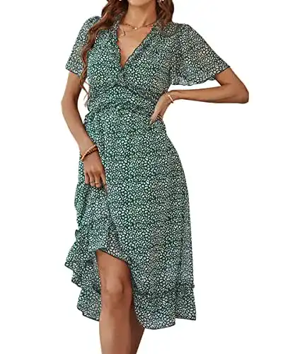 Boho-Kleid Acramy Damen V-Ausschnitt Sommerkleid Kurzarm