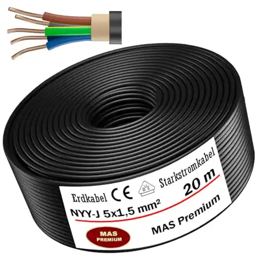 Erdkabel MAS-Premium, 5m bis 100m NYY-J 5×1,5 mm², 20m