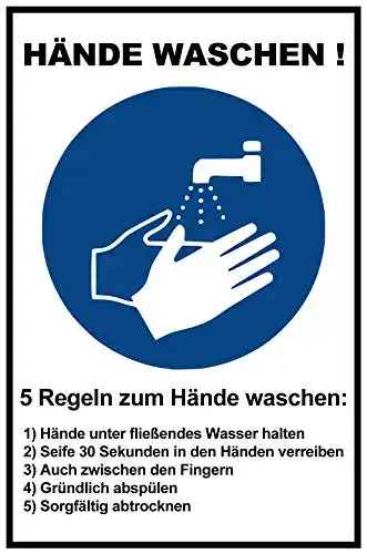 Aufkleber Hände waschen geschenke-fabrik 5 Stück 29,5 x 19,5 cm