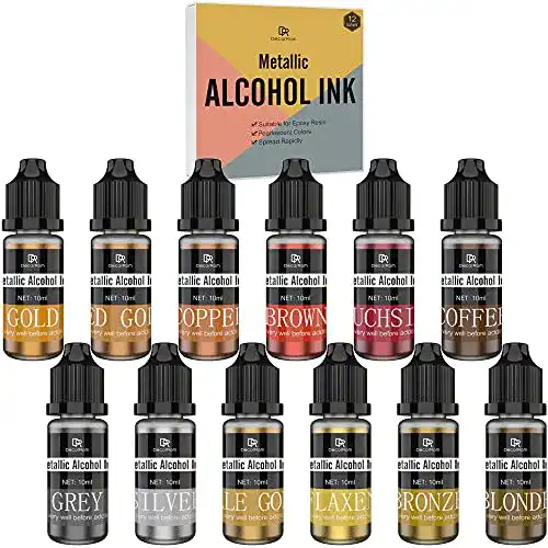 Alcohol Ink DecorRom Metallic Alkohol Tinte Set, 12 Metall Farben