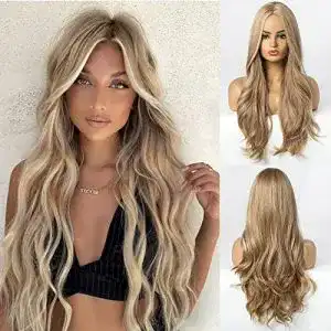 Blonde Perücke HAIRCUBE Lange lockige mittlere Teilung Perücken