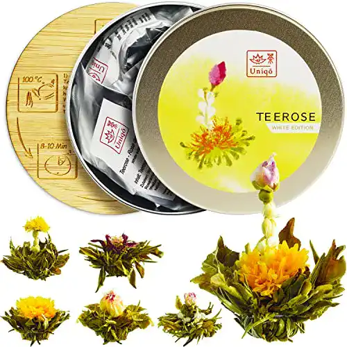Teeblumen TEA Uniqō Geschenkset mit 6 Teerosen, Weißer Tee