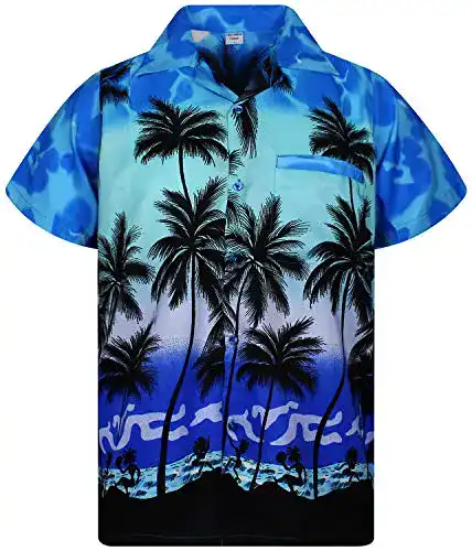 Hawaiihemd V.H.O. Funky , Kurzarm, Beach, monoblau, L