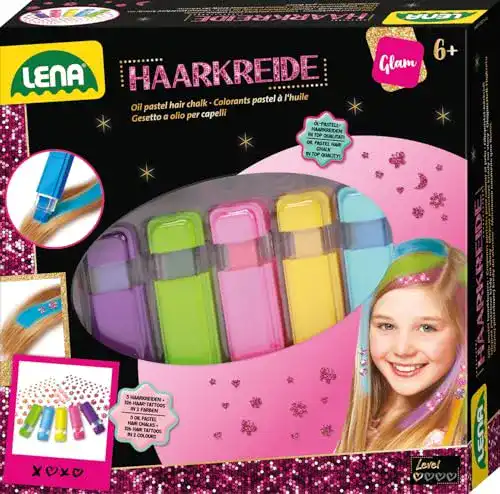 Haarkreide Lena 42536 Stylingset, Lila, Grün, Rosa, Gelb, Blau