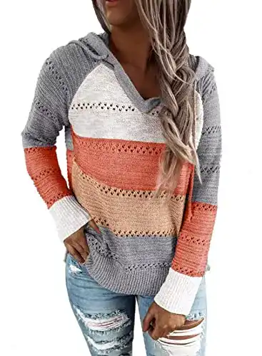 Hoodie Damen ANFTFH Sweatshirt Frauen Langarm-Striped Color Block