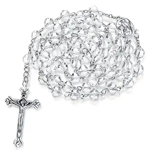 Gebetskette HICARER Katholische Rosenkranz Kette aus Bergkristall