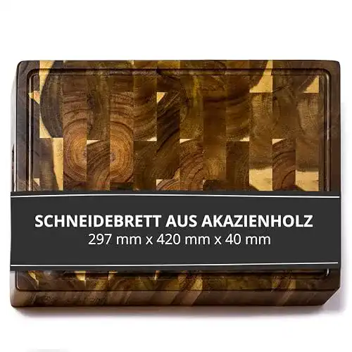 Schneidebrett Akazie STALLION Stirnholz, seitliche Griffmulden