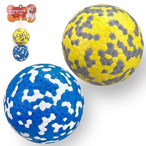 Hundeball (unzerstörbar) FONPOO Super Dehnbar, Gelb+Blau