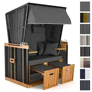 Strandkorb Sanzaro XL120 cm Deluxe Zweisitzer Holz, Poly-Rattan