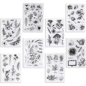 Silikonstempel UCEC 8 Stück, Stempel-Set Vintage Pflanzen Blumen