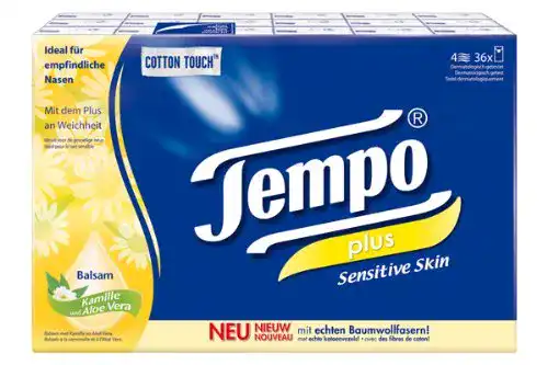Taschentücher Tempo Plus Sensitive, 36 Päckchen