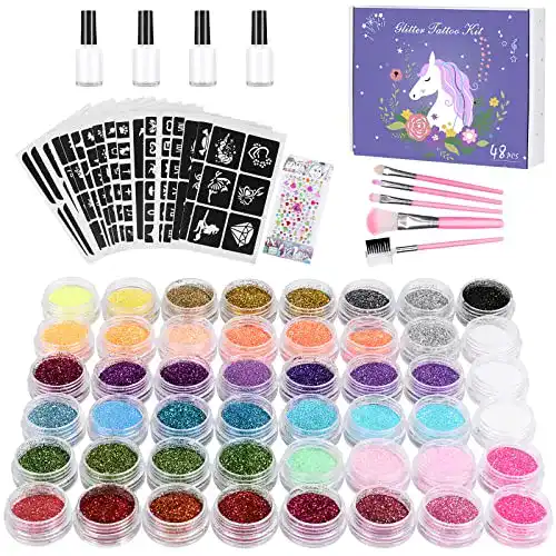 Glitzertattoos Winpok Glitzer Tattoo Set, 48 Farben wasserdicht