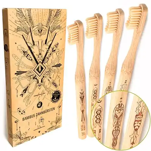 Bambus-Zahnbürste NATURE NERDS 4er Pack, Mittel