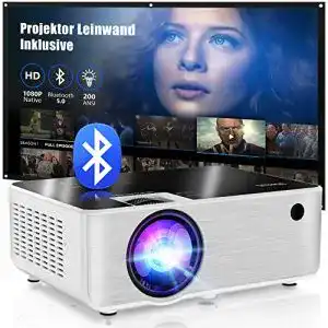 Heimkino-Beamer BIGASUO Bluetooth Beamer mit 100‘’ Screen