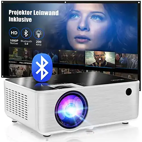 Heimkino-Beamer BIGASUO Bluetooth Beamer mit 100‘’ Screen