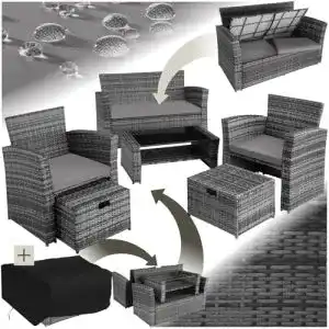 Rattanmöbel TecTake 800719 Poly Rattan Sitzgruppe für 4 Pers.