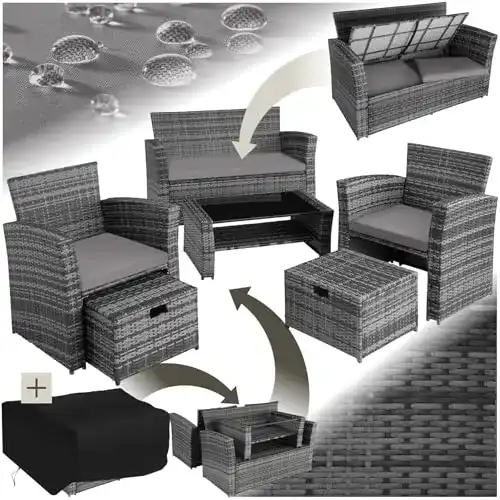 Rattanmöbel TecTake 800719 Poly Rattan Sitzgruppe für 4 Pers.