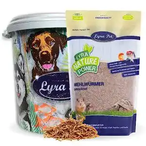 Mehlwürmer Lyra Pet ® 5 kg 5000 g getrocknet + 30 L Tonne