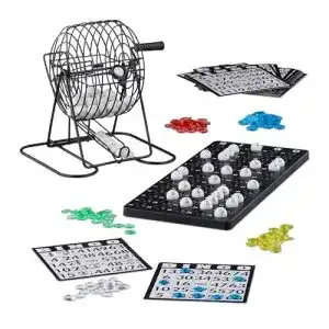 Bingo-Spiel Relaxdays 10021014 Bingo Spiel mit Metalltrommel