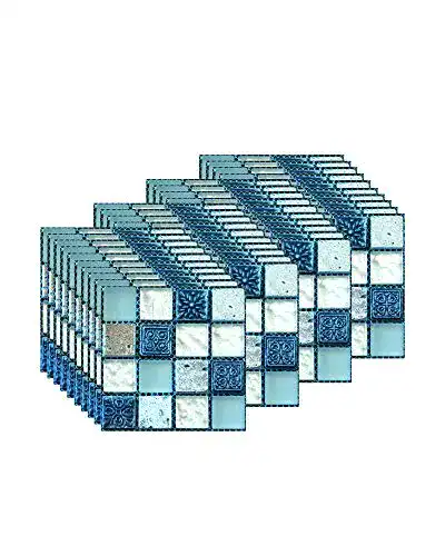 Fliesenaufkleber FBBULES 40PCS, Mosaikstil Blau 10 x 10 cm