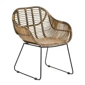 Korbstuhl Lycce Rattanstuhl mit Armlehne braun Sitzhöhe 41cm