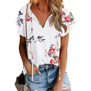 Bluse TAKEYAL Damen Casual Floral Rüschen Kurzarm Tops Cute