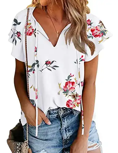 Bluse TAKEYAL Damen Casual Floral Rüschen Kurzarm Tops Cute