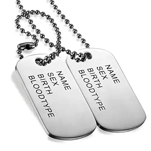 Erkennungsmarken Flongo Edelstahl mit 72cm Kette