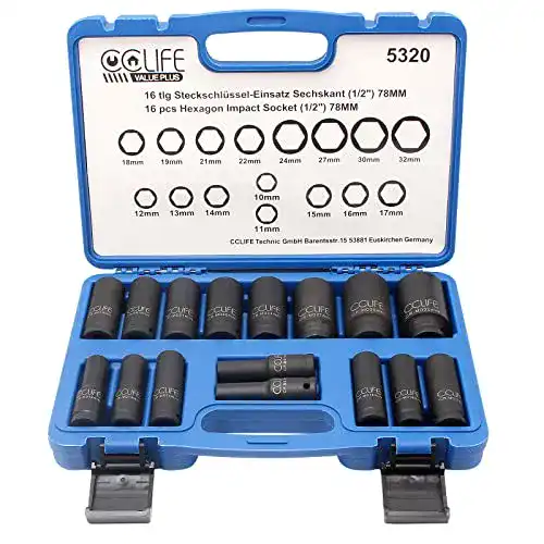 Schlagschrauber-Nüsse CCLIFE 16tlg 1/2″ Schlagschrauber Nüsse Set