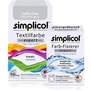 Textilfarbe Simplicol expert + Farbfixierer Kombipack, Delfin-Grau