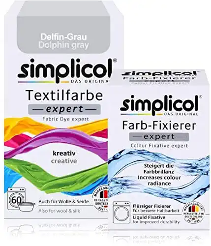 Textilfarbe Simplicol expert + Farbfixierer Kombipack, Delfin-Grau