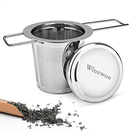 Teesieb Winzwon, Teefilter mit Deckel, Abtropfschale, 304 Edelstahl