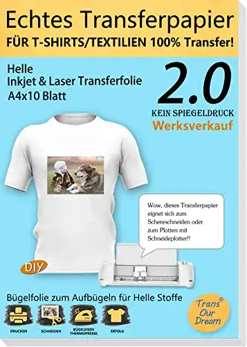 Transferfolie Laserdrucker TransOurDream Bügelfolie, A4X10 Blatt