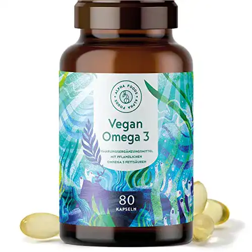 Algenöl-Kapseln Alpha Foods Vegan Omega 3, 80 Gelkapseln
